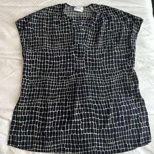 St. John 100% Silk Black and Cream Grid Medium Blouse